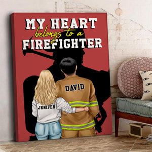 Personalized Firefighter Couple Poster - My Heart Belongs to A Firefighter - Couple Shoulder to Shoulder - Poster & Canvas - GoDuckee