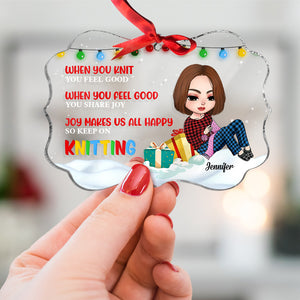 Knitting Makes Me Happy, Knitting Crochet Medallion Acrylic Ornament - Ornament - GoDuckee