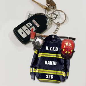Personalized Firefighter Uniform Keychain - Custom Name & Number/Unit - Keychains - GoDuckee
