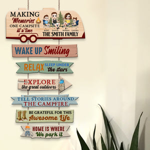 Family Making Memories One Campsite At A Time, Personalized Camping Pallet Wood Sign, Gift for Family - Wood Sign - GoDuckee