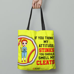 If You Think My Attitude Stinks You Should Smell My Cleats - Personalized Tote Bag - Gift for Softball Players - Front Chibi Player - Tote Bag - GoDuckee