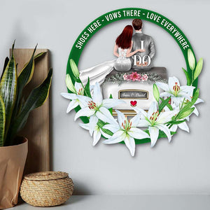 Shoes Here Vows There Love Everywhere, Personalized Wood Art, Gift for Just-married Couples - Wood Sign - GoDuckee