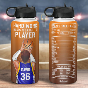 Personalized Basketball Player Water Bottle - Hard Work Makes You A Better Player - Water Bottles - GoDuckee