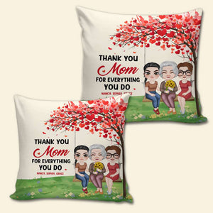 Thank You Mother's Day, Mom And Children Personalized Square Pillow - Pillow - GoDuckee