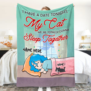 When Life Is Just Too Much Take A Nap, Personalized Cartoon Sleeping Girl & Cat Breeds Blanket - Blanket - GoDuckee