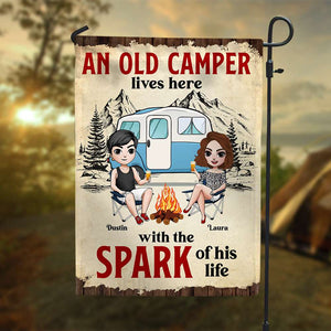 An Old Camper Lives Here With The Spark Of His Life Personalized Camping Couple Garden Flag - Flag - GoDuckee