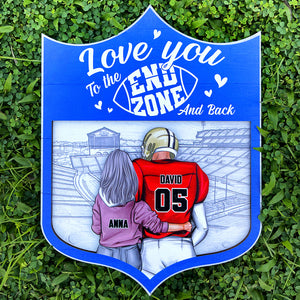 Love You To The End Zone And Back Personalized Football Couple Wood Sign Gift For Couple - Wood Sign - GoDuckee