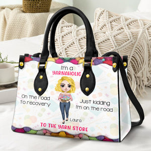 A Yarnaholic On The Road To Recovery, Personalized Leather Bag, Gifts for Crochet Lovers - Leather Bag - GoDuckee