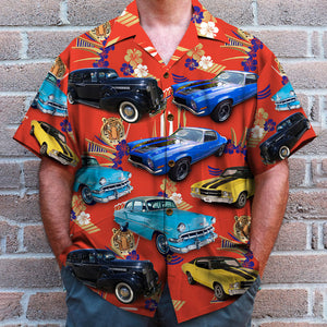 Custom Classic Car Photo Hawaiian Shirt, Tiger Pattern - Hawaiian Shirts - GoDuckee