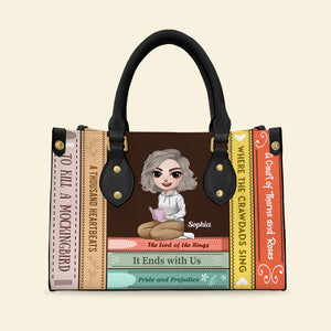 Girl Reading Book, Book Collection, Personalized Leather Bag - Leather Bag - GoDuckee