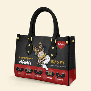 Grandma Important Stuff, Personalized Leather Bag - Leather Bag - GoDuckee