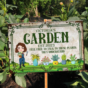 Feel Free To Talk To These Plants, Personalized Metal Sign, Gift For Gardening Girl - Metal Wall Art - GoDuckee