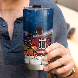 Personalized Baseball Couple Tumbler Cup - Love You To The Centerfield Fence and Back - Couple Shoulder to Shoulder - Tumbler Cup - GoDuckee