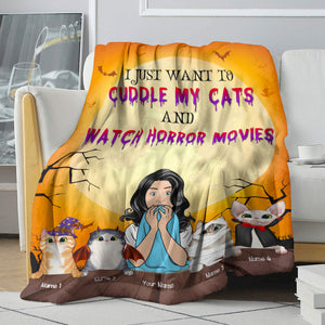 Cat I Just Want To Cuddle My Cats and Watch Horror Movies Custom Blanket - Blanket - GoDuckee