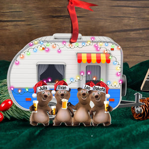 Camping Bear Happy Camper With Custom Drink - Personalized Christmas Ornament - Gift for Campers - Ornament - GoDuckee