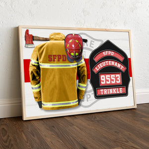 Personalized Firefighter Shield and Uniform Poster - Thin Red Line Flag - Poster & Canvas - GoDuckee