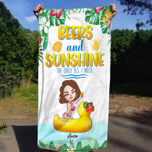 Beers and Sunshine The Only B.S. I Need, Personalized Beach Towel, Gifts for Summer Girls - Beach Towel - GoDuckee