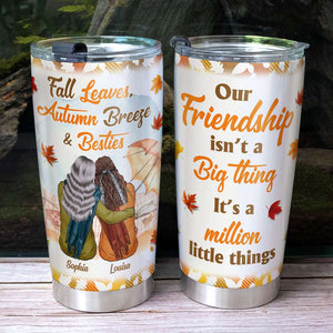 Fall Leaves Autumn Breeze & Besties Personalized Tumbler Cup, Gift For Friends - Tumbler Cup - GoDuckee