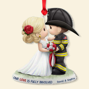 Our Love Is Fully Involved Firefighter Acrylic Custom Shape Ornament - Ornament - GoDuckee