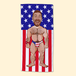 Body's Man With American Flag Background - Custom Photo Beach Towel - Beach Towel - GoDuckee