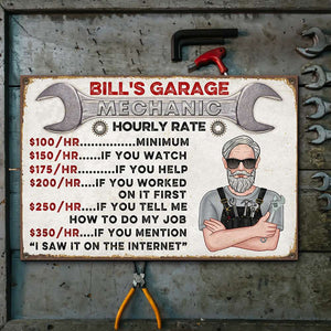 Garage Hourly Rate, Personalized Metal Sign, Funny Gift for Mechanic - Metal Wall Art - GoDuckee