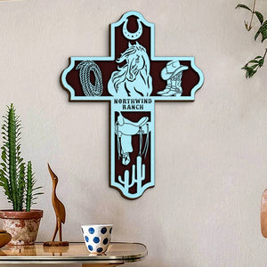 Cowboy Horse Cross - Personalized 3D 2-Layered Wood Art - Gift for Horse Lovers - Wood Sign - GoDuckee