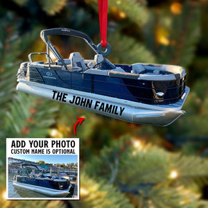 Pontoon Trip Family Friends Upload Any Photos, Personalized Acrylic Ornament - Ornament - GoDuckee