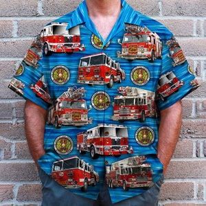 Custom Fire Engine Photo Hawaiian Shirt, Gift For Firefighter - Hawaiian Shirts - GoDuckee