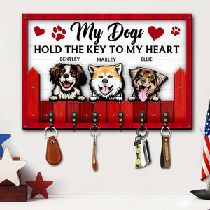 Dogs Hold The Key To My Heart, Personalized Wood Key Hanger for Dog Lovers - Wood Sign - GoDuckee