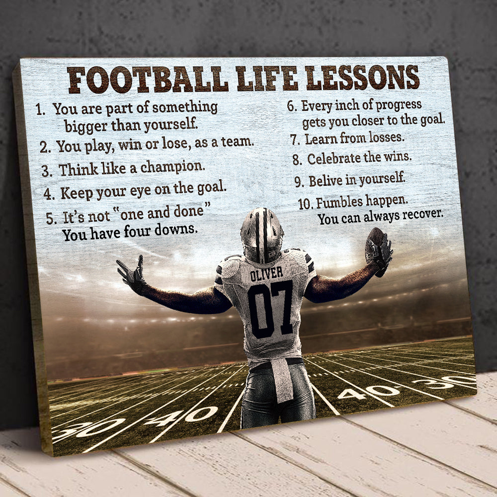 Football Life Lessons Personalized Football Canvas Print, Custom Name & Number - Poster & Canvas - GoDuckee
