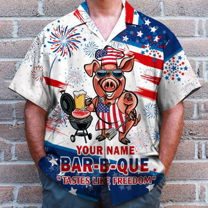 Bar-B-Que Tastes Like Freedom Personalized Grill Independence Day Hawaiian Shirt - Hawaiian Shirts - GoDuckee