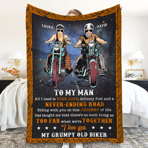 Personalized Biker Couple Blanket - To My Man I Love You My Old Grumpy Biker - Marriage Chapter - Blanket - GoDuckee