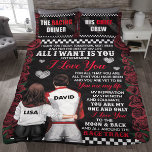 Racing Couple All I Want Is You - Personalized Quilt Bed Set - Gift for Him/Her - Couple Shoulder to Shoulder - Quilts & Comforters - GoDuckee