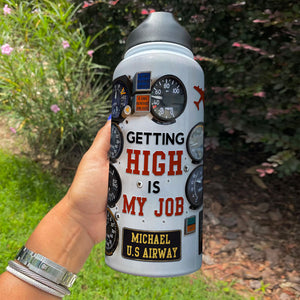 Pilot Control-Panel Water Bottle - Custom Name, Unit - Getting High Is My Job - Water Bottles - GoDuckee