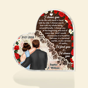I Choose You, Personalized Heart Shaped Acrylic Plaque, Gift For Couple - Decorative Plaques - GoDuckee