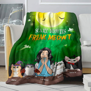 Personalized Horror Girl & Cat Breeds Blanket - Scary Movies Freak Meowt - Blanket - GoDuckee