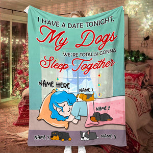 When Life Is Just Too Much Take A Nap, Personalized Cartoon Sleeping Girl & Dog Breeds Blanket - Blanket - GoDuckee