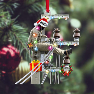 Lineman On Pole Christmas Custom Shape Ornament - Ornament - GoDuckee