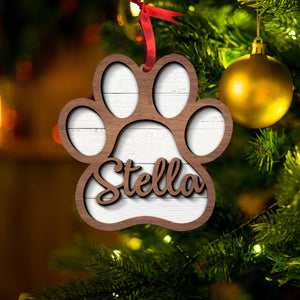 Personalized Puppy Paw Wood Ornament, Christmas Tree Decoration - Ornament - GoDuckee