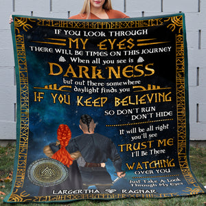 Personalized Viking Couple Blanket - If You Look Through My Eyes - Blanket - GoDuckee