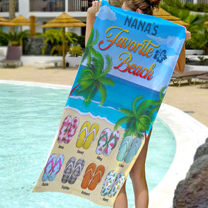 Grandma's Favorite Beach, Personalized Beach Towel, Summer Gifts for Family Members - Beach Towel - GoDuckee