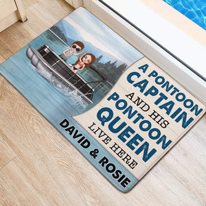 Personalized Pontoon Couple Dolls Doormat - A Pontoon Captain and Her Pontoon King - Doormat - GoDuckee