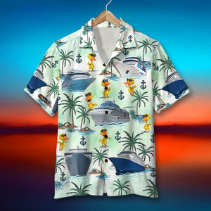 Cruising Duck Hawaiian Shirt & Men Beach Shorts - Palm Tree Pattern - Hawaiian Shirts - GoDuckee