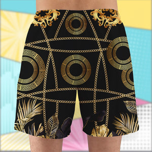 Golden Pattern with Custom Face Image ,Personalized Hawaiian Shirt and Men Beach Shorts, Summer Gifts - Hawaiian Shirts - GoDuckee