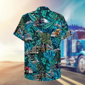 Trucker Hawaiian Shirt, Aloha Shirt with semitruck and rubber duck - Hawaiian Shirts - GoDuckee