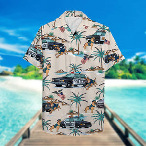 Police Hawaiian Shirt, Aloha Shirt with police car and police dog 1 - Hawaiian Shirts - GoDuckee