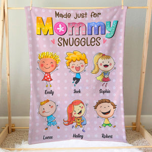 Made Just For Mommy Snuggles, Personalized Blanket, Mother's Day Gift, Gift For Mom, Mom's Stick Figures Blanket - Blanket - GoDuckee