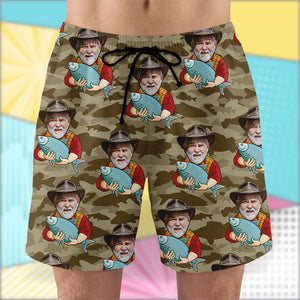 Fishing Custom Face Photos Seamless Pattern, Personalized Hawaiian Shirt and Men Beach Shorts, Gifts for Fishing Lovers - Hawaiian Shirts - GoDuckee