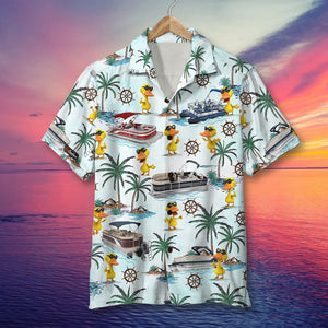 Pontoon Duck Hawaiian Shirt & Men Beach Shorts - Palm Tree Pattern - Hawaiian Shirts - GoDuckee