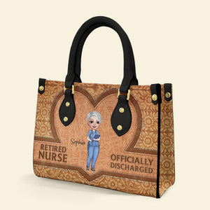 Retired Nurse Offically Discharged, Personalized Leather Bag, Gift For Nurse - Leather Bag - GoDuckee